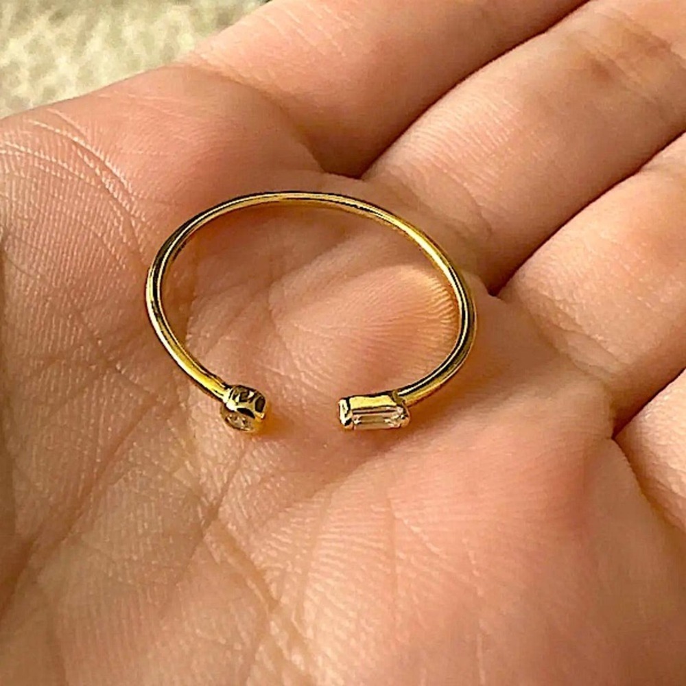 Gold Cubic Zircon Ring Geometric, Thin, Minimalist, Circle, Rectangular - Picture 5 of 9